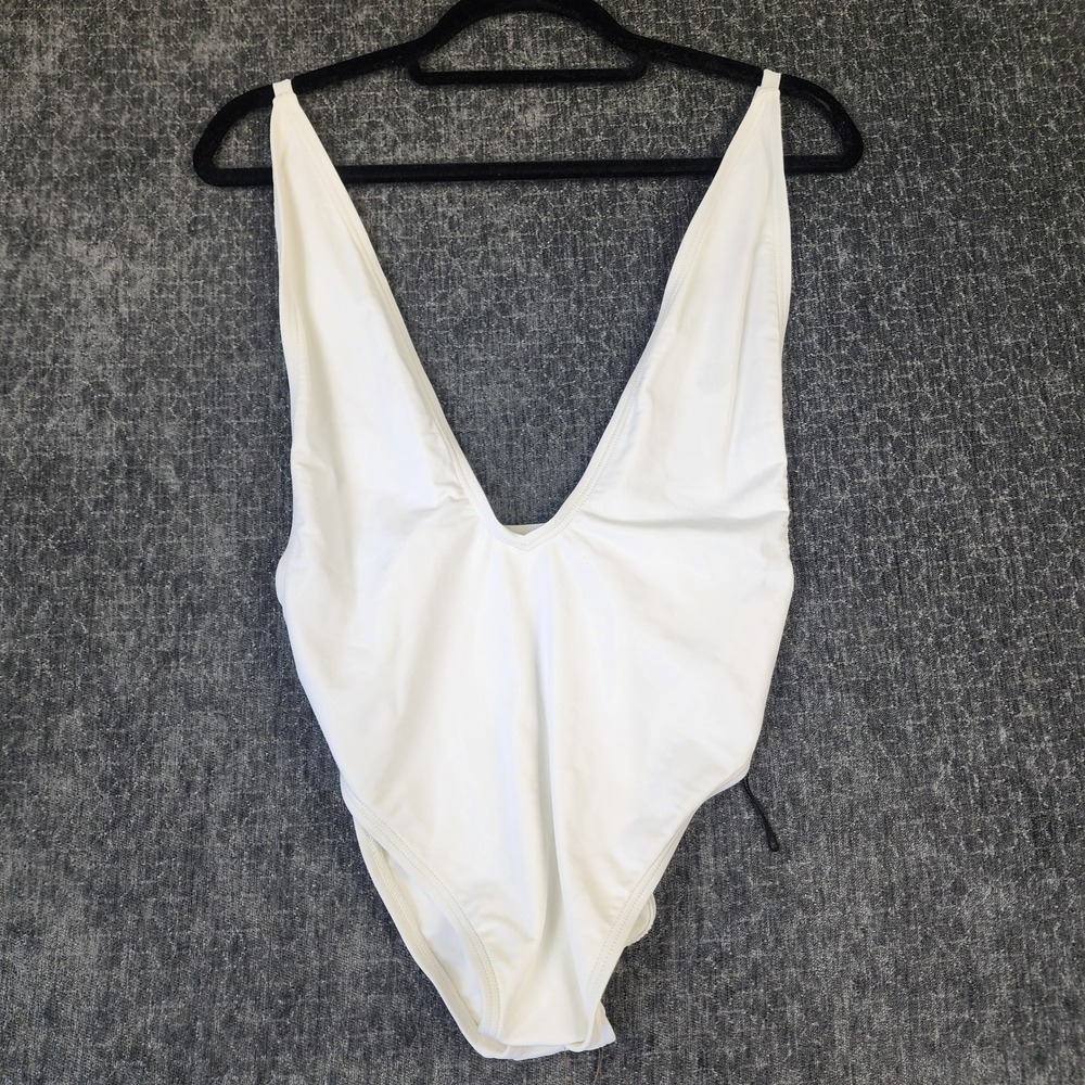 DIXPERFECT Deep V Sexy One-Piece Swimsuit Women Medium Ivory Plunge High Cut - Picture 2 of 8